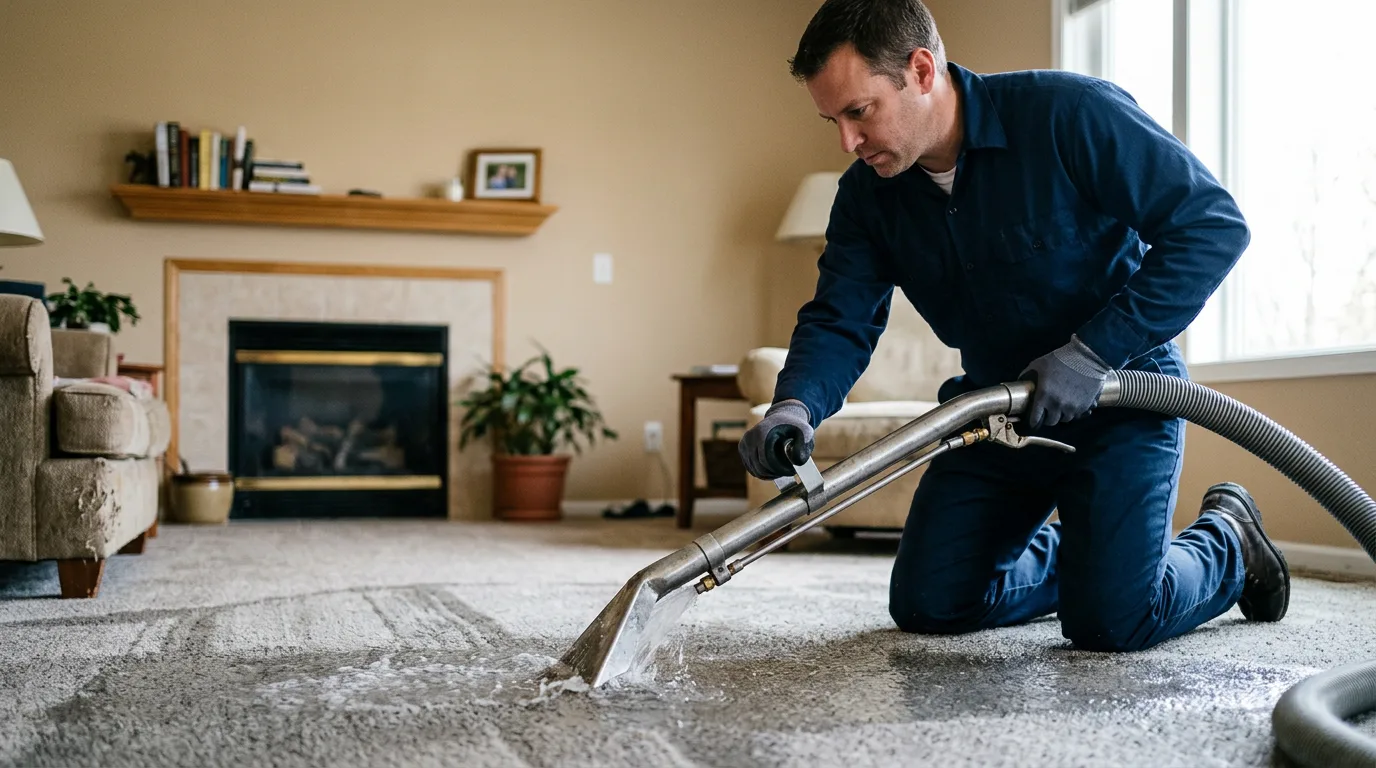 Water damage restoration technician working near Saybrook, IL